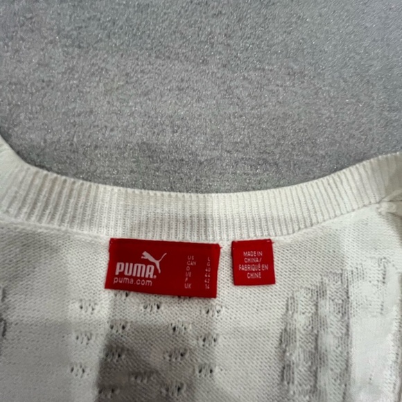 [L] Puma White Knit Polo Golf White Vest V-Neck Unisexs - Picture 2 of 5